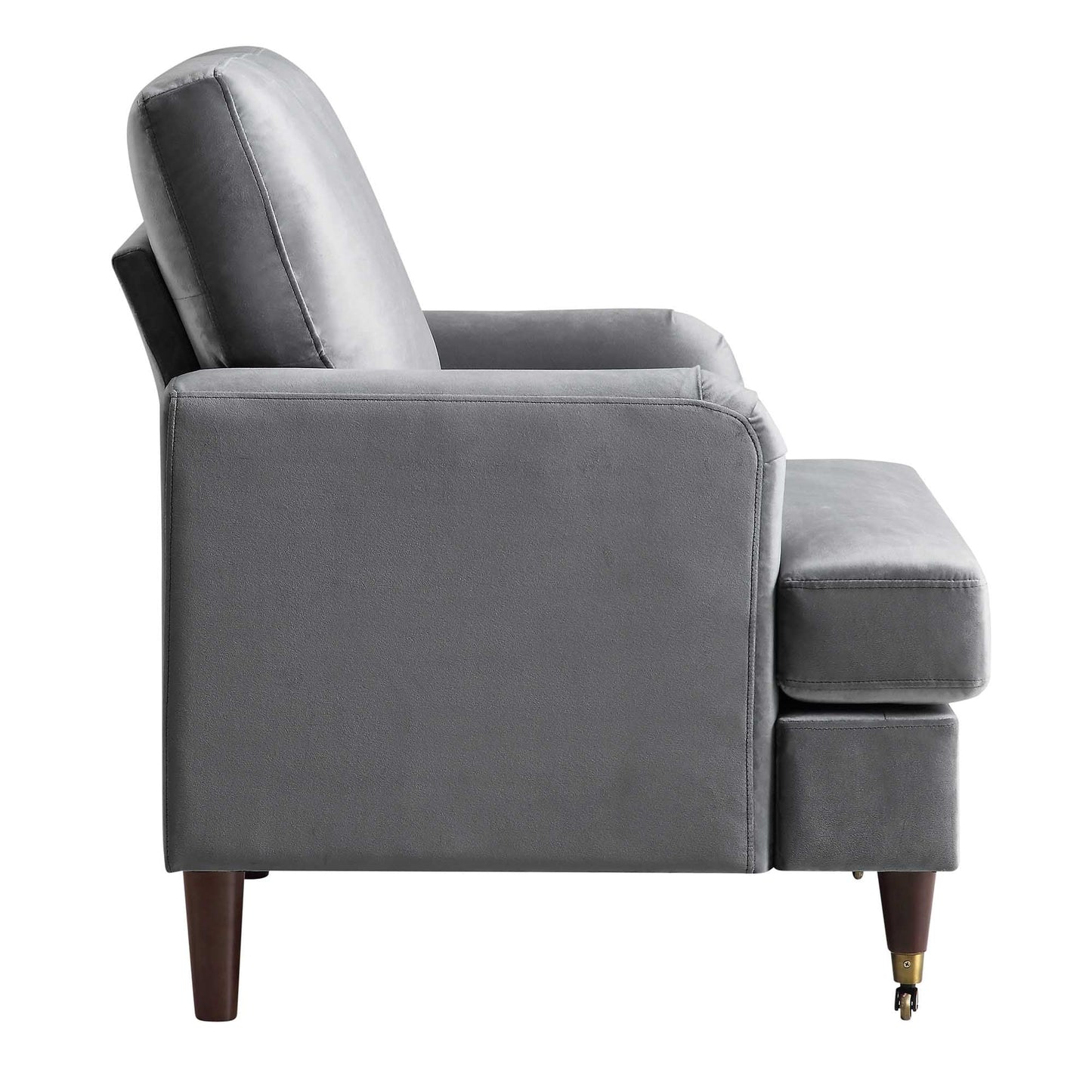 Brigette Grey Velvet Armchair with Antique Brass Castor Legs
