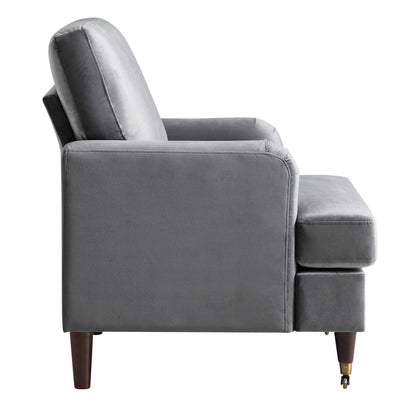 Brigette Grey Velvet Armchair with Antique Brass Castor Legs