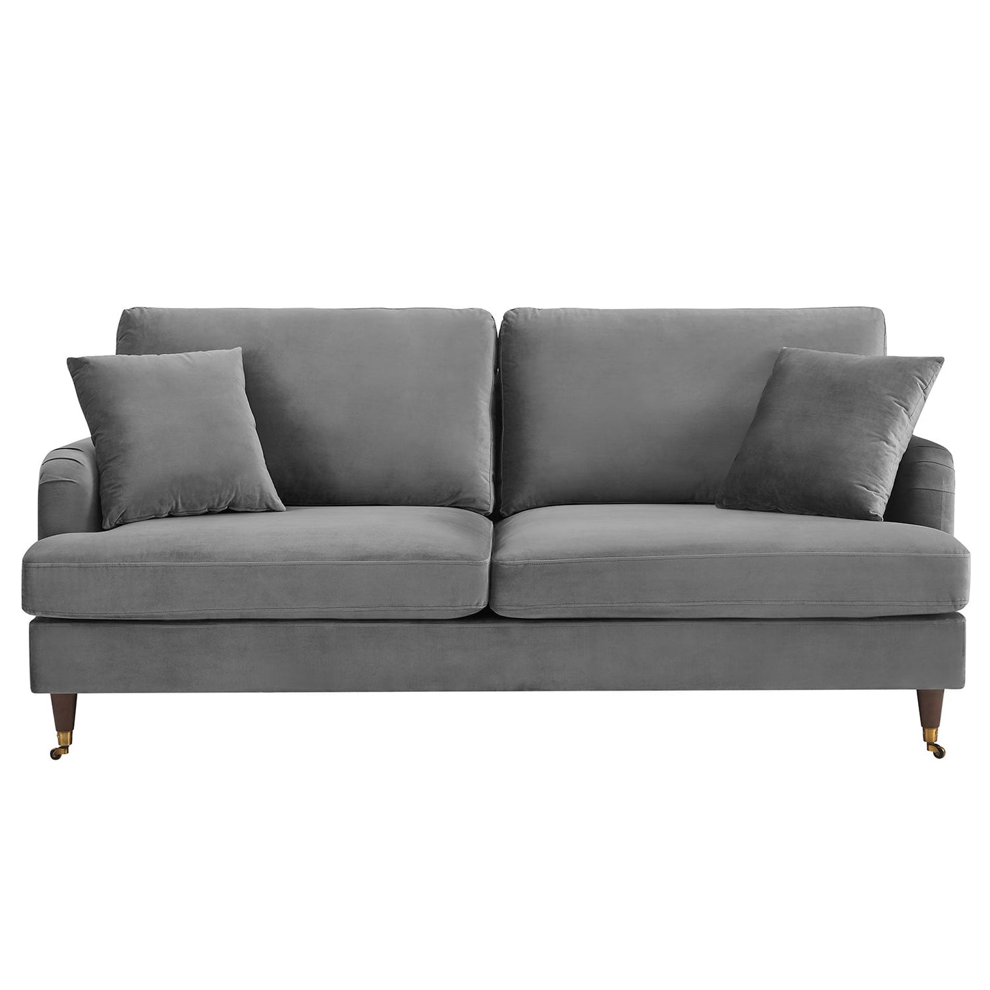 Brigette 3 Seater Grey Velvet Sofa with Antique Brass Castor Legs
