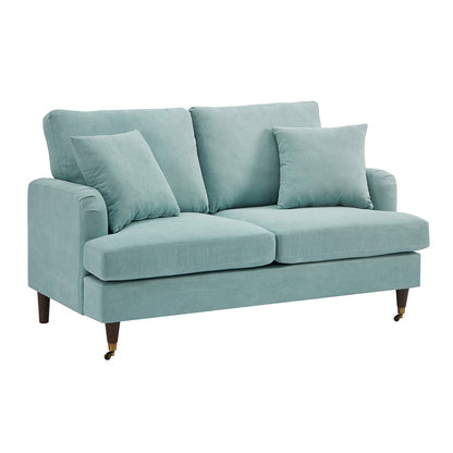 Brigette 2-Seater Mint Soft Brushed Sofa with Antique Brass Castor Legs