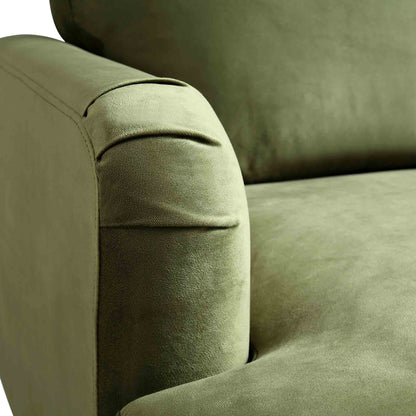 Brigette Olive Green Velvet Armchair with Antique Brass Castor Legs