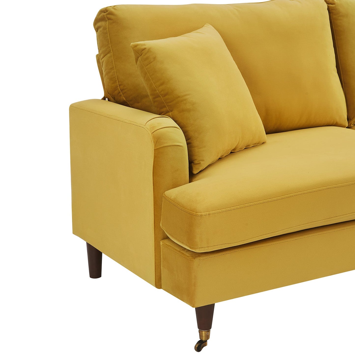 Brigette 2-Seater Mustard Velvet Sofa with Antique Brass Castor Legs