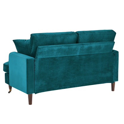 Brigette 2-Seater Teal Velvet Sofa with Antique Brass Castor Legs