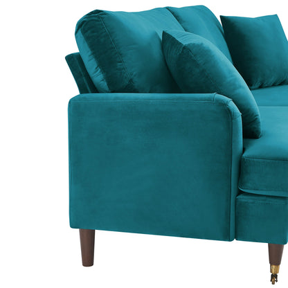 Brigette 3-Seater Teal Velvet Sofa with Antique Brass Castor Legs