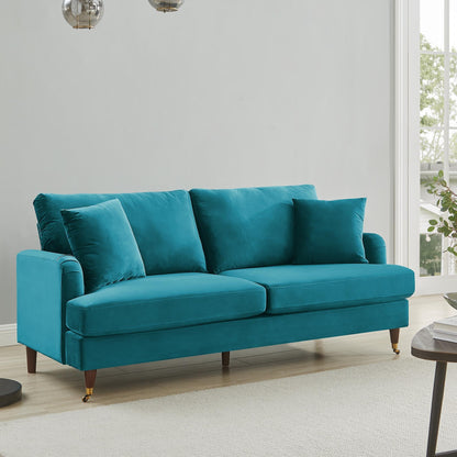 Brigette 3-Seater Teal Velvet Sofa with Antique Brass Castor Legs