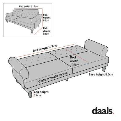 Hanney 3-Seater Chesterfield Sofabed in Grey Velvet