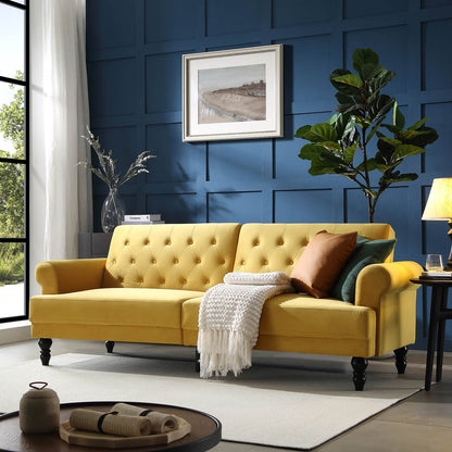 Hanney 3-Seater Chesterfield Sofabed in Mustard Yellow Velvet
