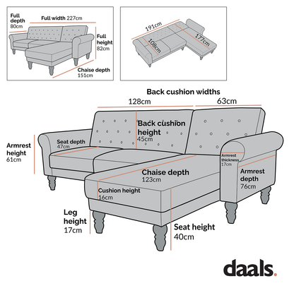 Hanney Chesterfield Chaise Sofabed in Moss Green Velvet