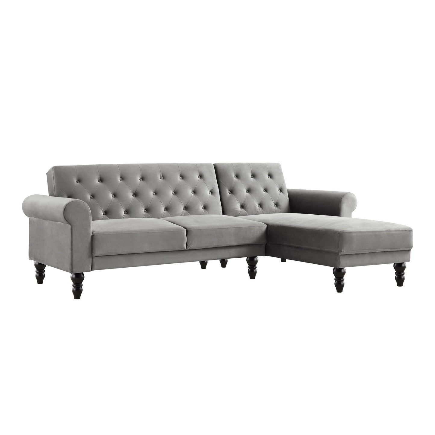Hanney Chesterfield Chaise Sofabed in Grey Velvet