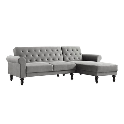 Hanney Chesterfield Chaise Sofabed in Grey Velvet