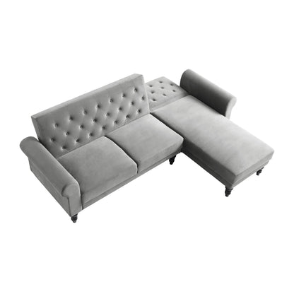 Hanney Chesterfield Chaise Sofabed in Grey Velvet