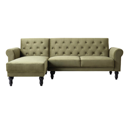 Hanney Chesterfield Chaise Sofabed in Moss Green Velvet