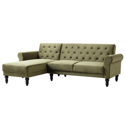Hanney Chesterfield Chaise Sofabed in Moss Green Velvet