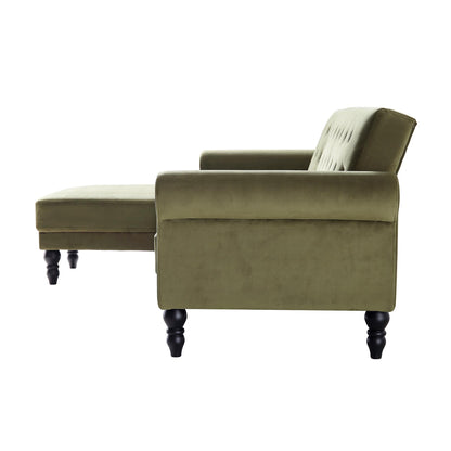 Hanney Chesterfield Chaise Sofabed in Moss Green Velvet
