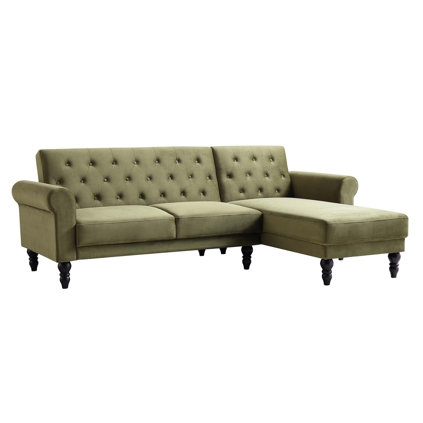 Hanney Chesterfield Chaise Sofabed in Moss Green Velvet