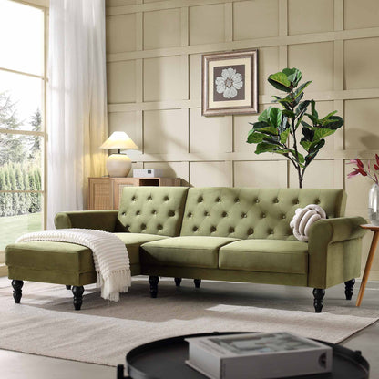 Hanney Chesterfield Chaise Sofabed in Moss Green Velvet