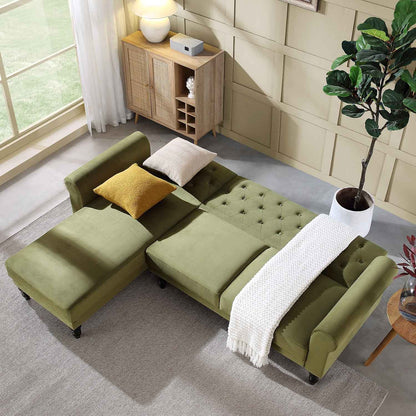 Hanney Chesterfield Chaise Sofabed in Moss Green Velvet