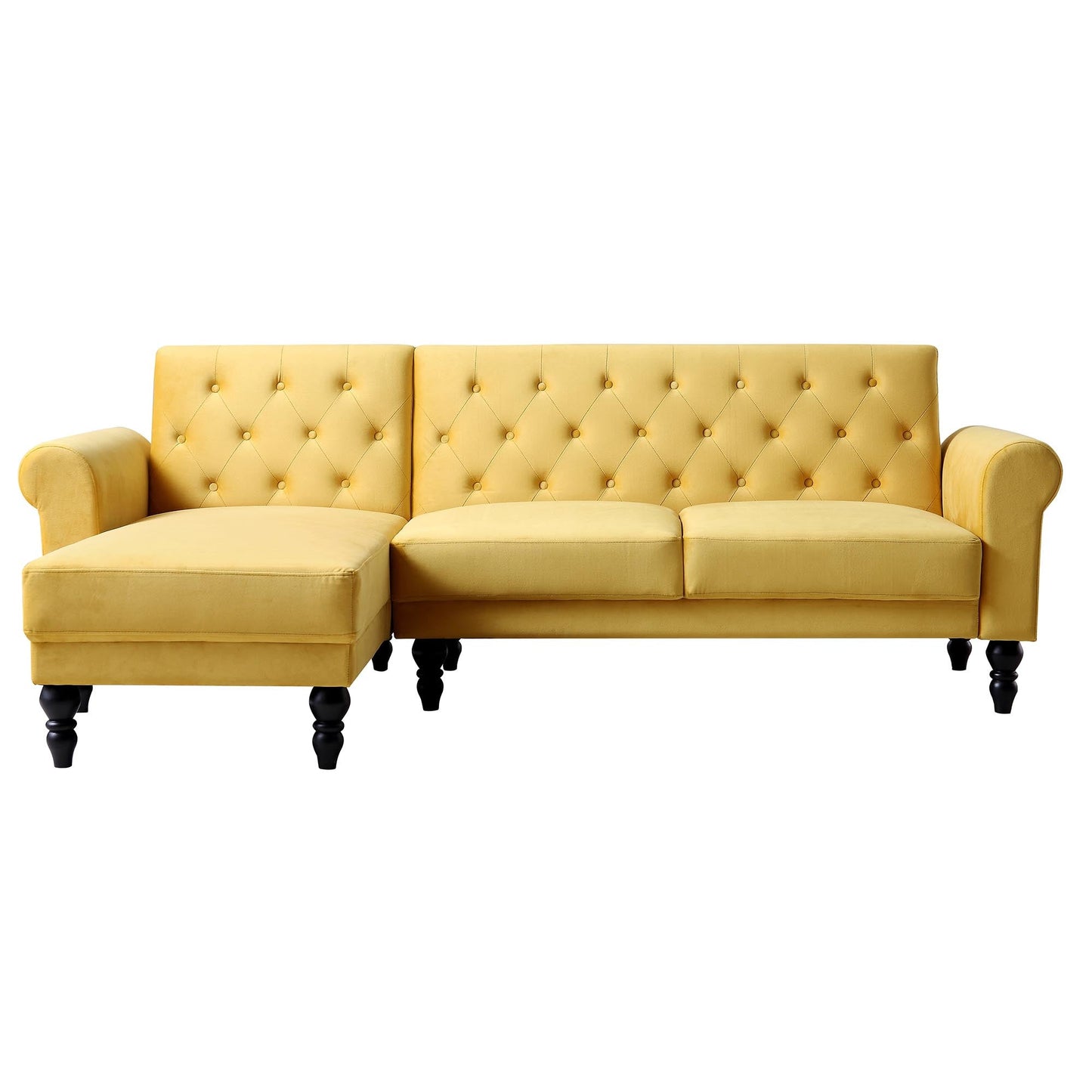Hanney Chesterfield Chaise Sofabed in Mustard Yellow Velvet