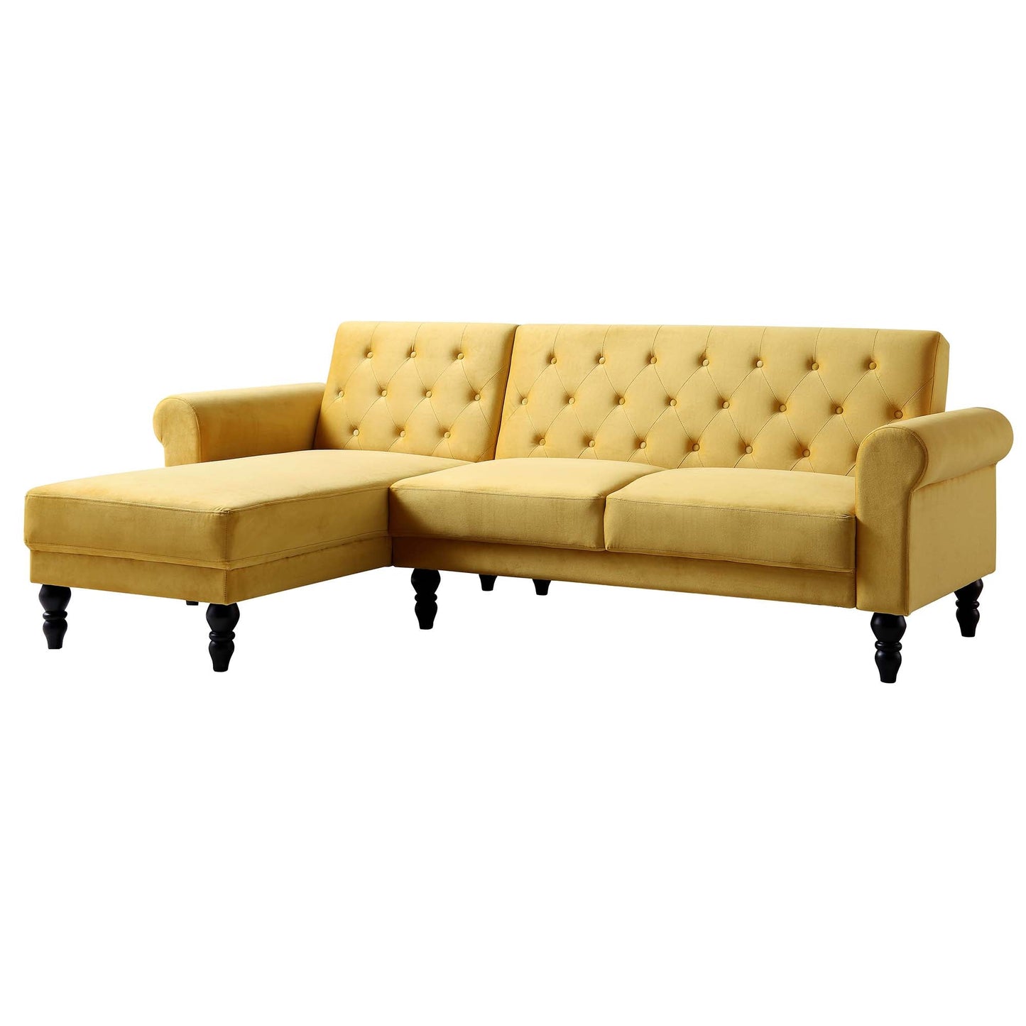 Hanney Chesterfield Chaise Sofabed in Mustard Yellow Velvet