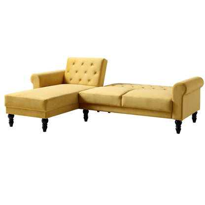 Hanney Chesterfield Chaise Sofabed in Mustard Yellow Velvet