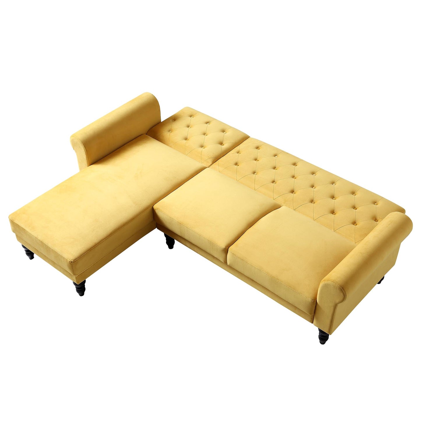Hanney Chesterfield Chaise Sofabed in Mustard Yellow Velvet