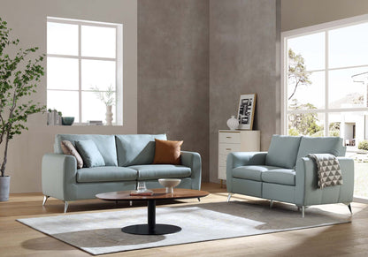 Noak 2-Seater Grey Faux Leather Sofa with Chrome Legs