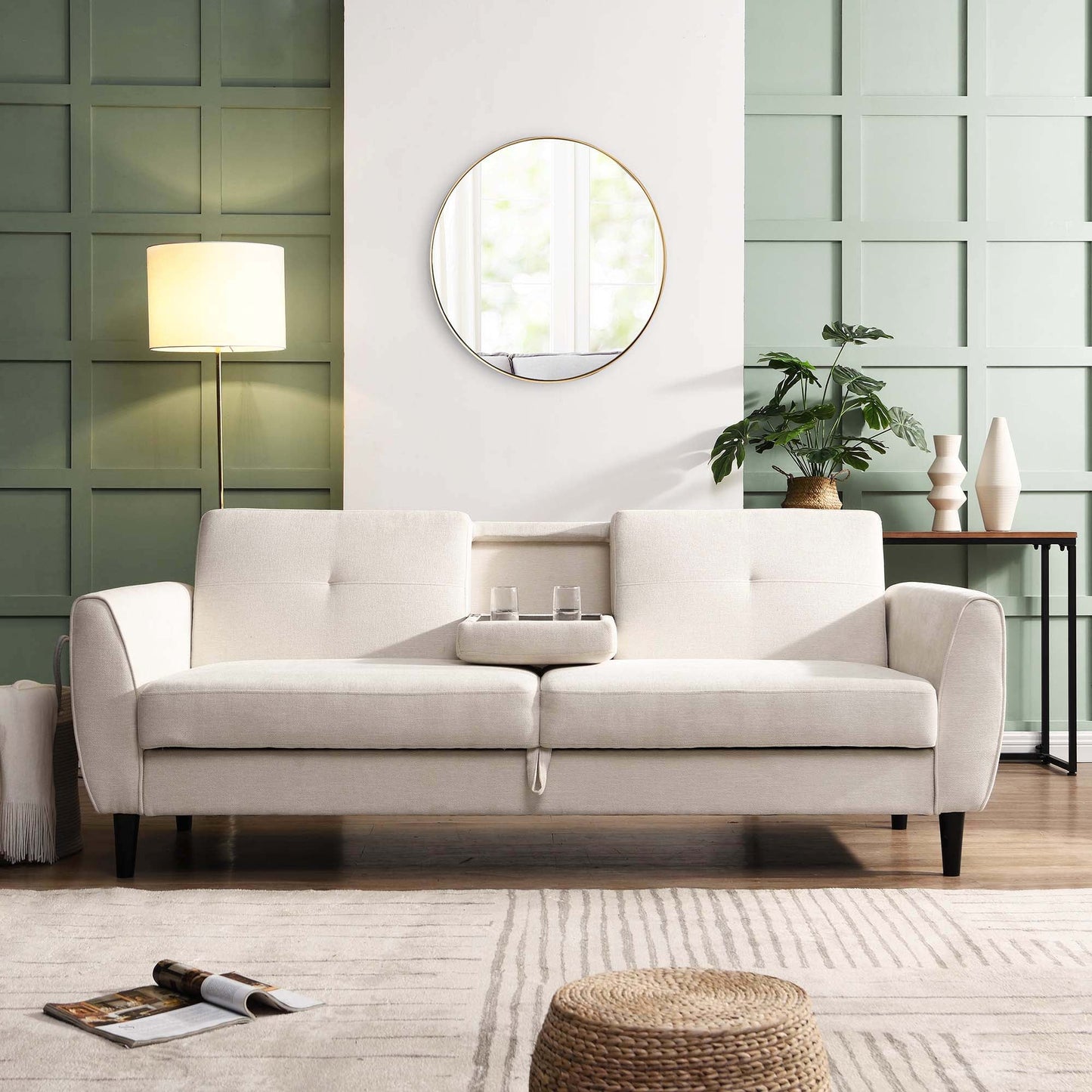 Latimer Beige Woven Fabric 3-Seater Storage Sofa Bed