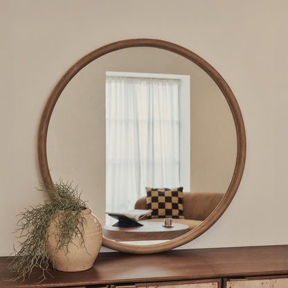 Amora - Large Warm Wood Round Wall Mirror 100cm x 100cm