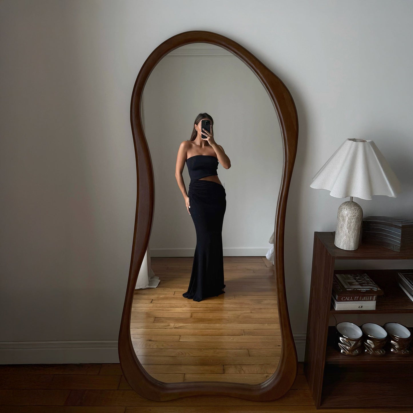 Arcurva - Large Full Length Dark Wood Irregular Mirror 170cm x 85cm