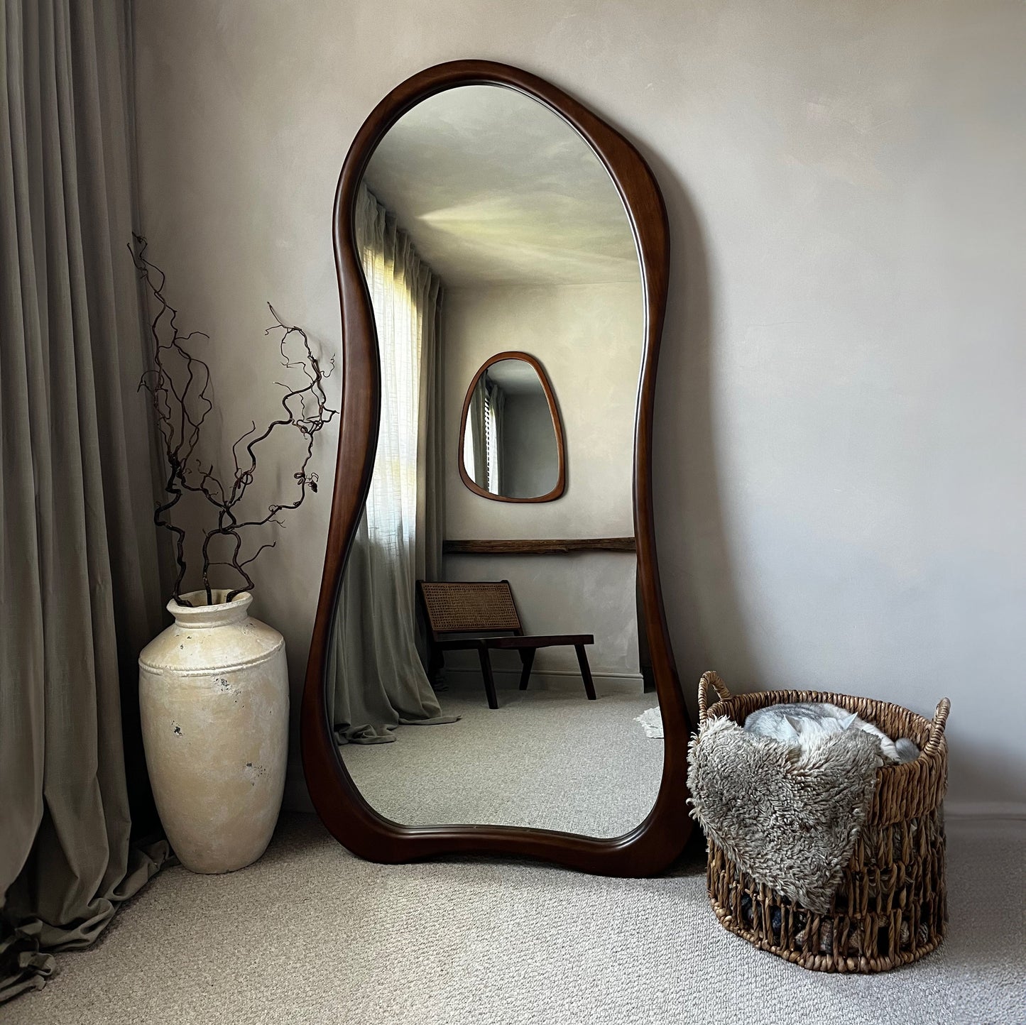 Arcurva - Large Full Length Dark Wood Irregular Mirror 170cm x 85cm