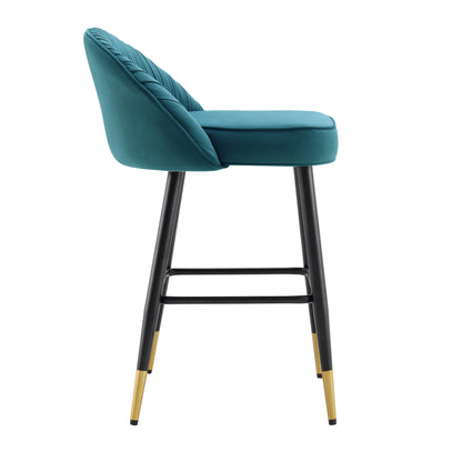 Miyae Set of 2 Pleated Teal Velvet Upholstered Counter Stools