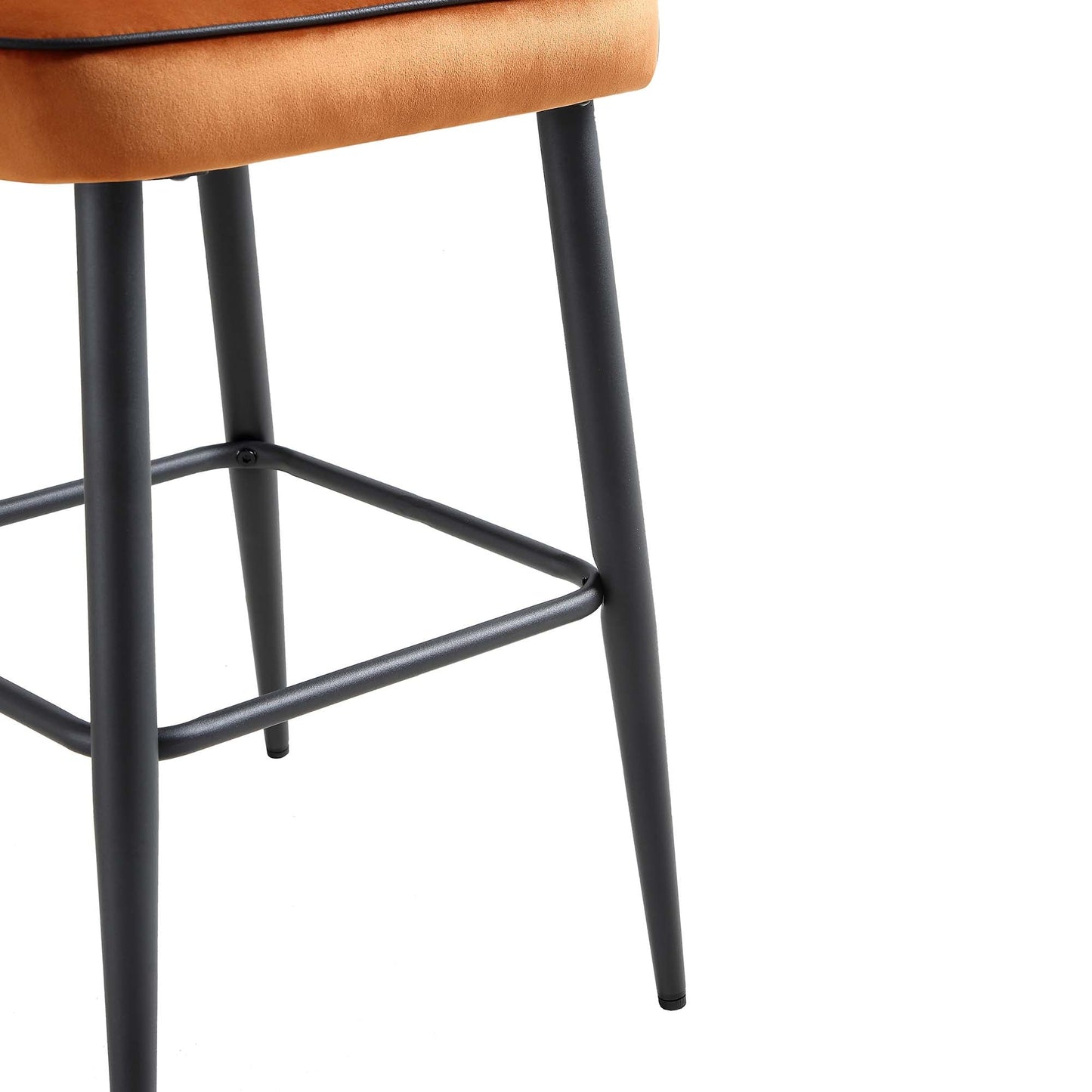 Oakley Set of 2 Orange Velvet Upholstered Counter Stools with Contrast Piping