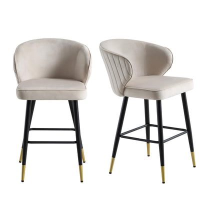 Langham Set of 2 Champagne Velvet Upholstered Carver Counter Stools