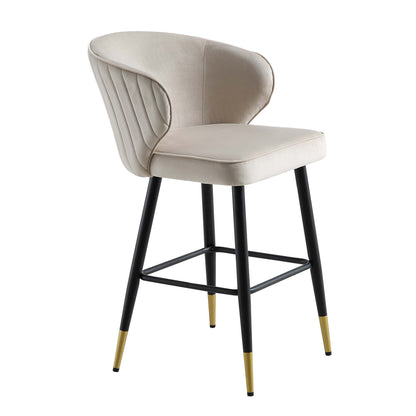 Langham Set of 2 Champagne Velvet Upholstered Carver Counter Stools