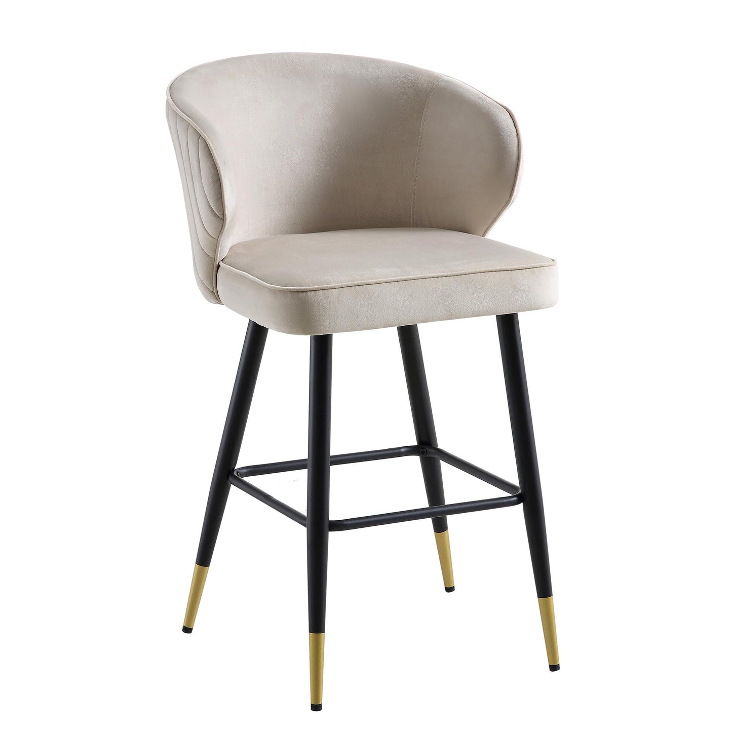 Langham Set of 2 Champagne Velvet Upholstered Carver Counter Stools
