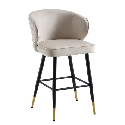 Langham Set of 2 Champagne Velvet Upholstered Carver Counter Stools