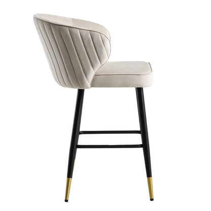 Langham Set of 2 Champagne Velvet Upholstered Carver Counter Stools