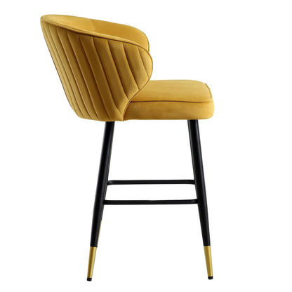 Langham Set of 2 Mustard Velvet Upholstered Carver Counter Stools