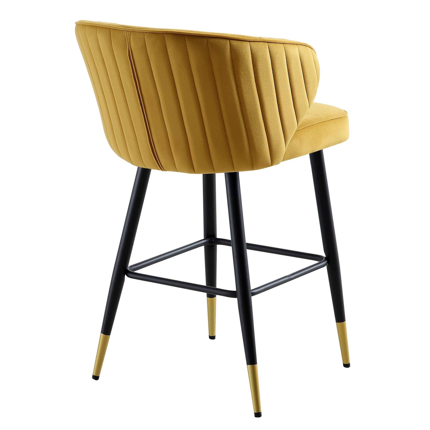 Langham Set of 2 Mustard Velvet Upholstered Carver Counter Stools