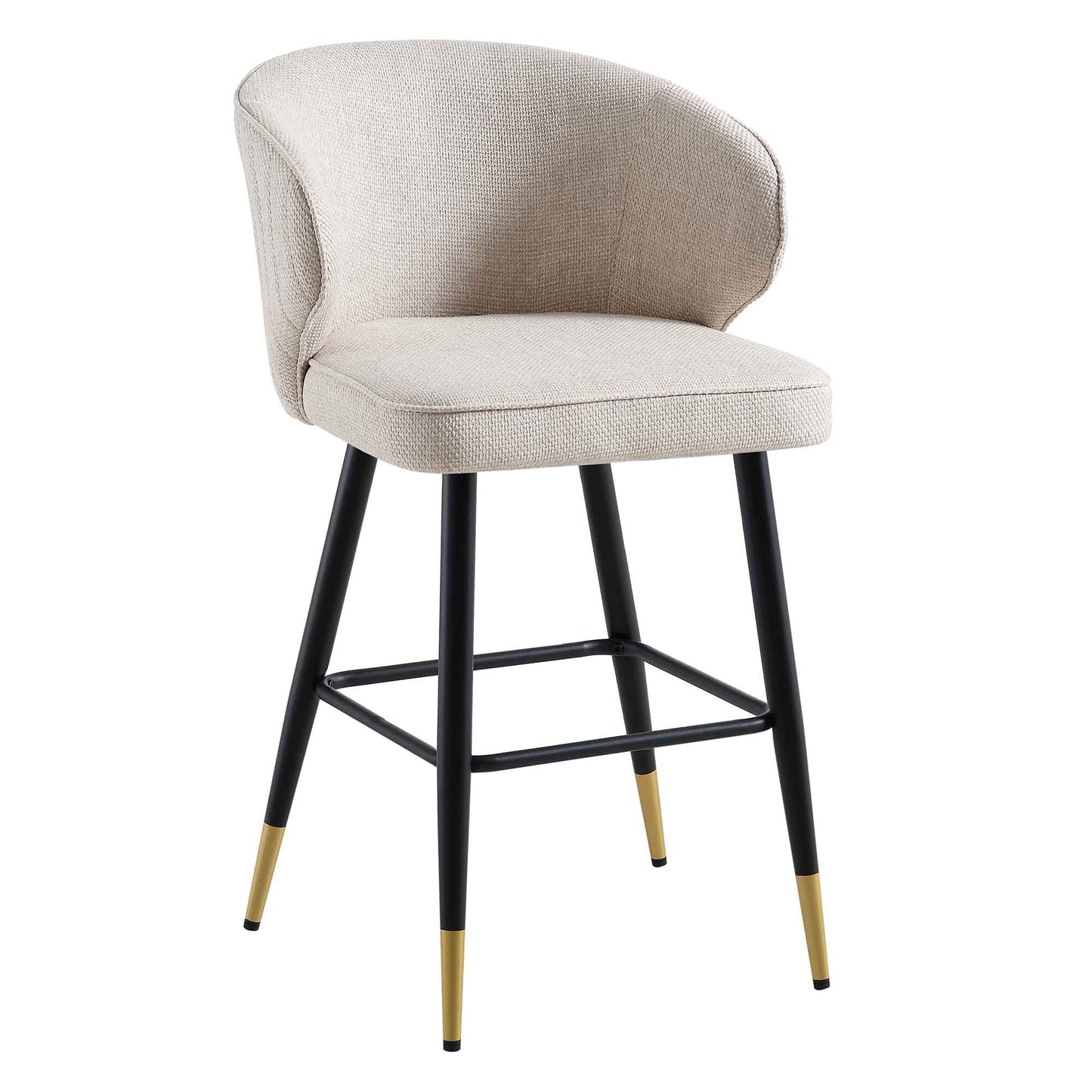 Langham Set of 2 Oatmeal Woven Fabric Upholstered Carver Counter Stools