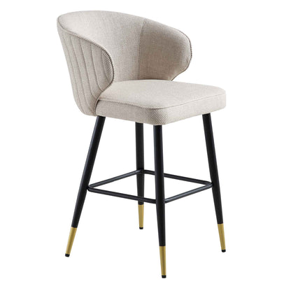 Langham Set of 2 Oatmeal Woven Fabric Upholstered Carver Counter Stools