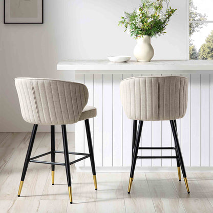 Langham Set of 2 Oatmeal Woven Fabric Upholstered Carver Counter Stools
