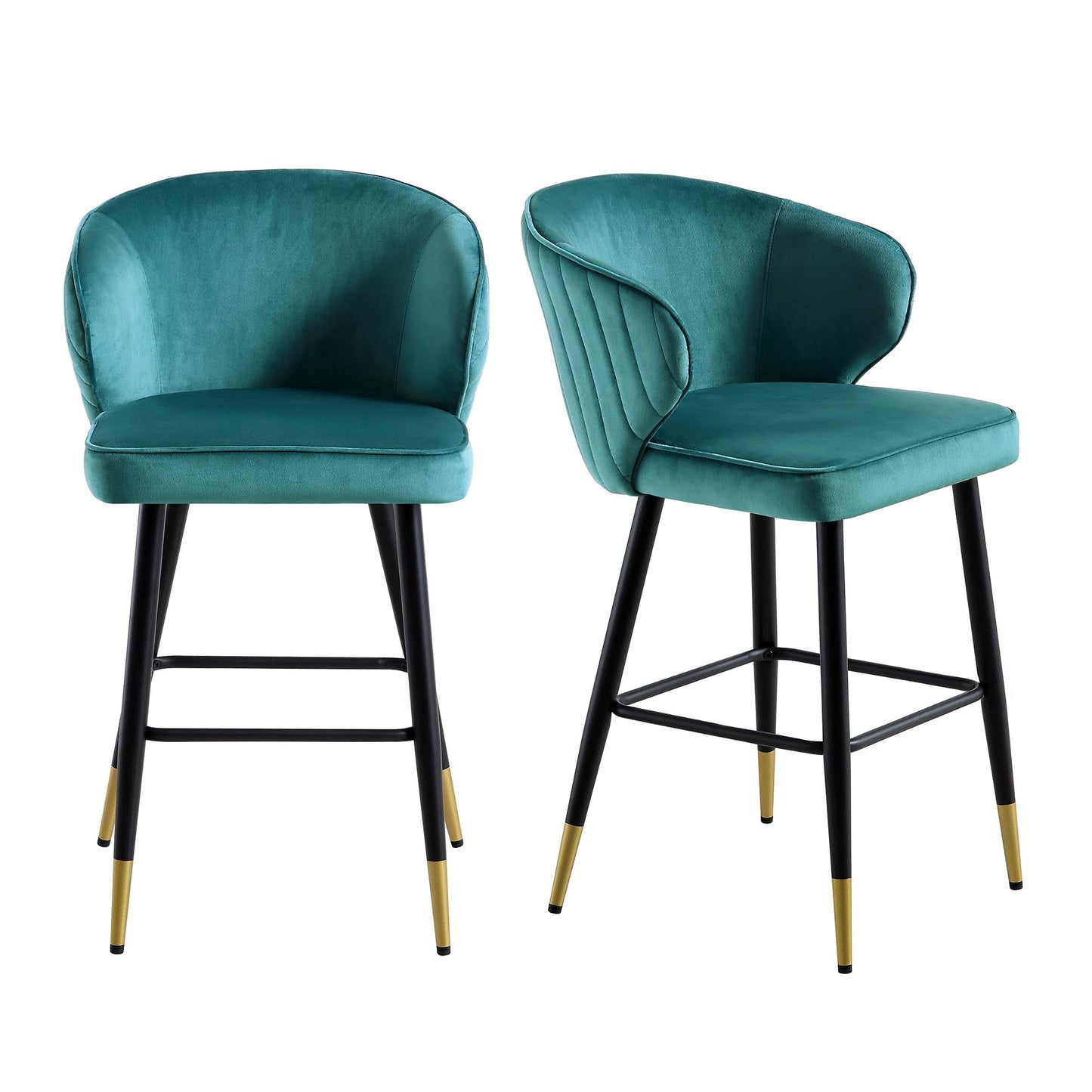 Langham Set of 2 Teal Velvet Upholstered Carver Counter Stools