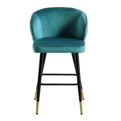 Langham Set of 2 Teal Velvet Upholstered Carver Counter Stools