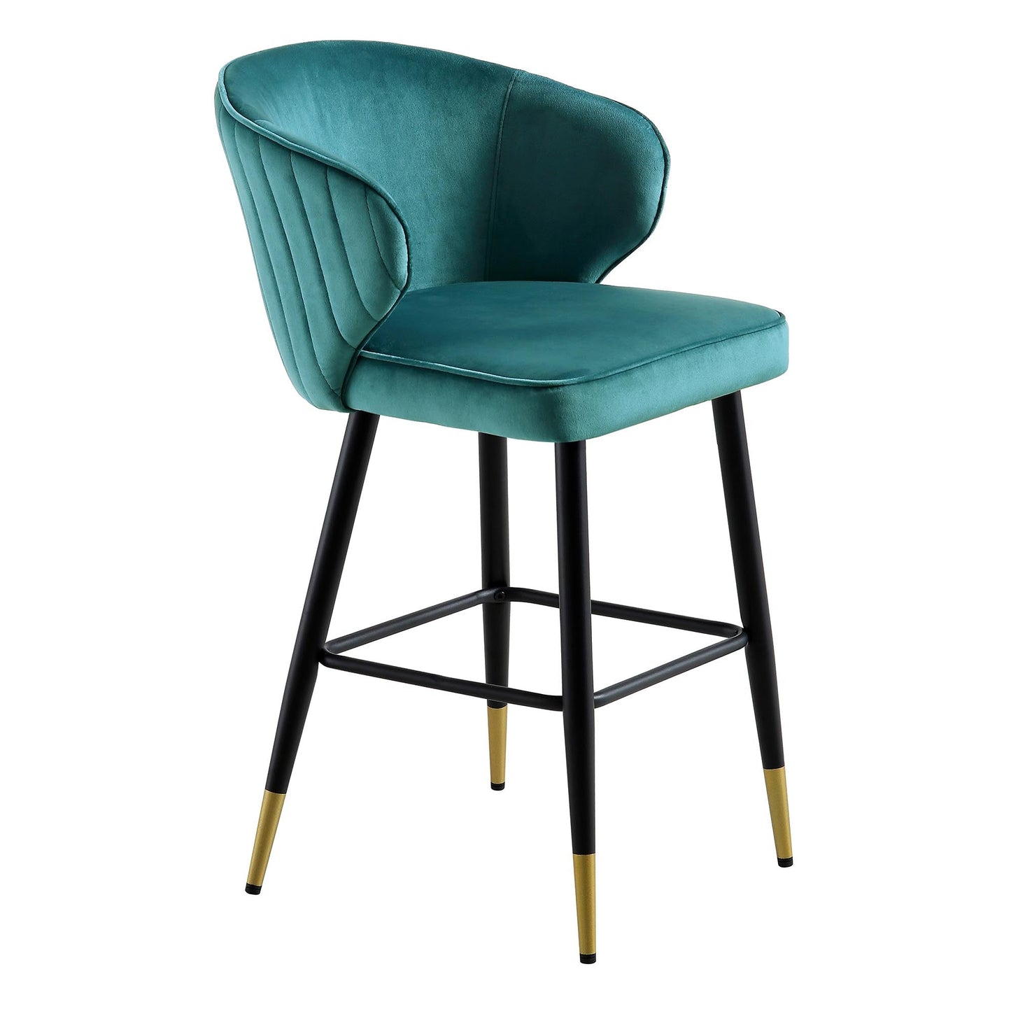 Langham Set of 2 Teal Velvet Upholstered Carver Counter Stools