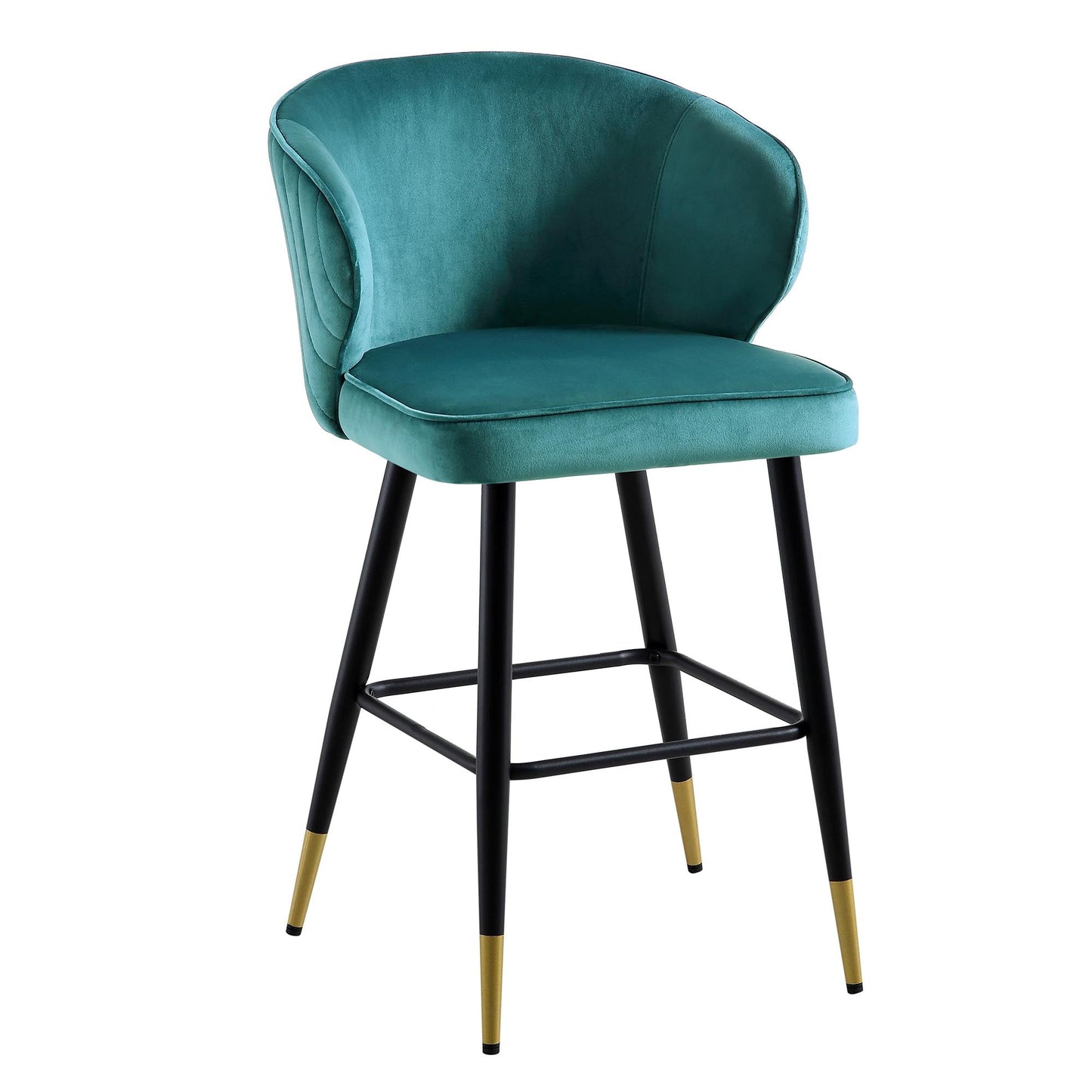 Langham Set of 2 Teal Velvet Upholstered Carver Counter Stools