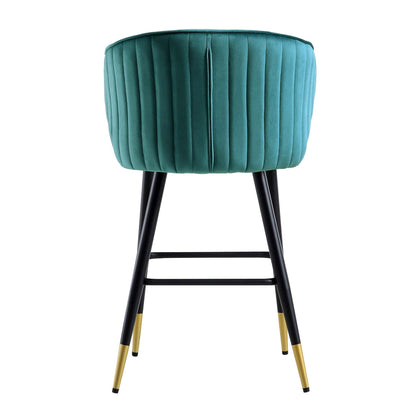 Langham Set of 2 Teal Velvet Upholstered Carver Counter Stools