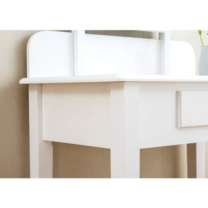 1-Drawer White Dressing Table with Stool & Single Square Mirror