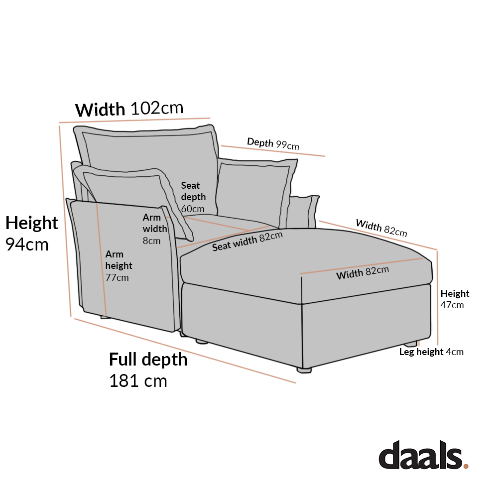Byron Pillow Edge Mist Grey Boucle Modular Sofa, 1-Seater Chaise
