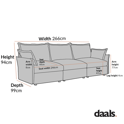 Byron Pillow Edge Moss Green Velvet Modular Sofa, 3-Seater